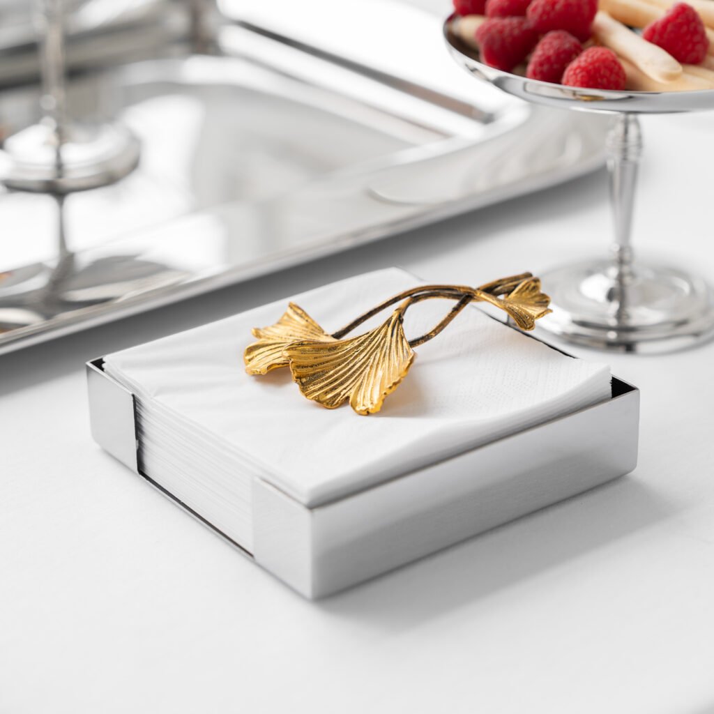 1 11 Steel Dahlia Napkin Holder - Luxury Mirror Polished Stainless Steel Floral Sculpture by Apexerahomelife.