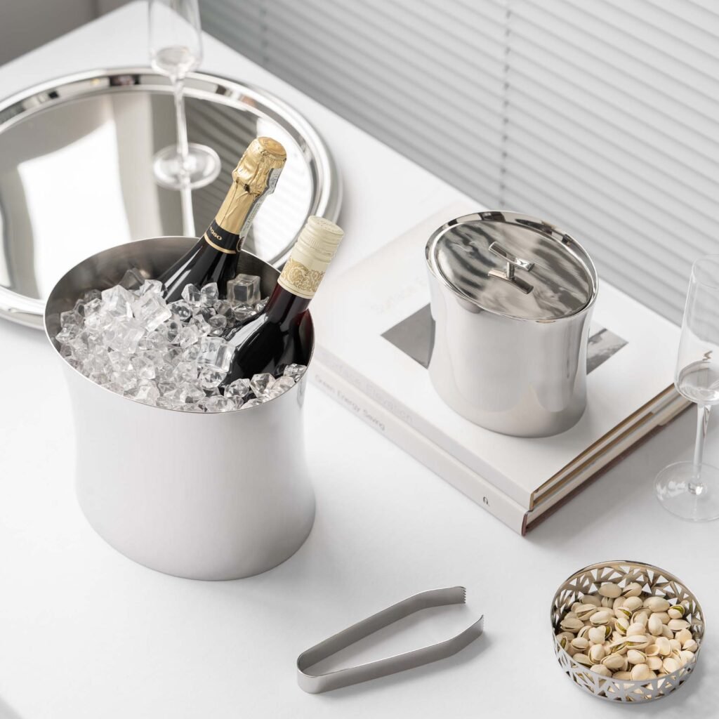 1 9 Steel Ice Suite for Luxury Entertaining - Premium Mirror Polished Stainless Steel Large Cooler and Double Wall Ice Bucket by Apexerahomelife.