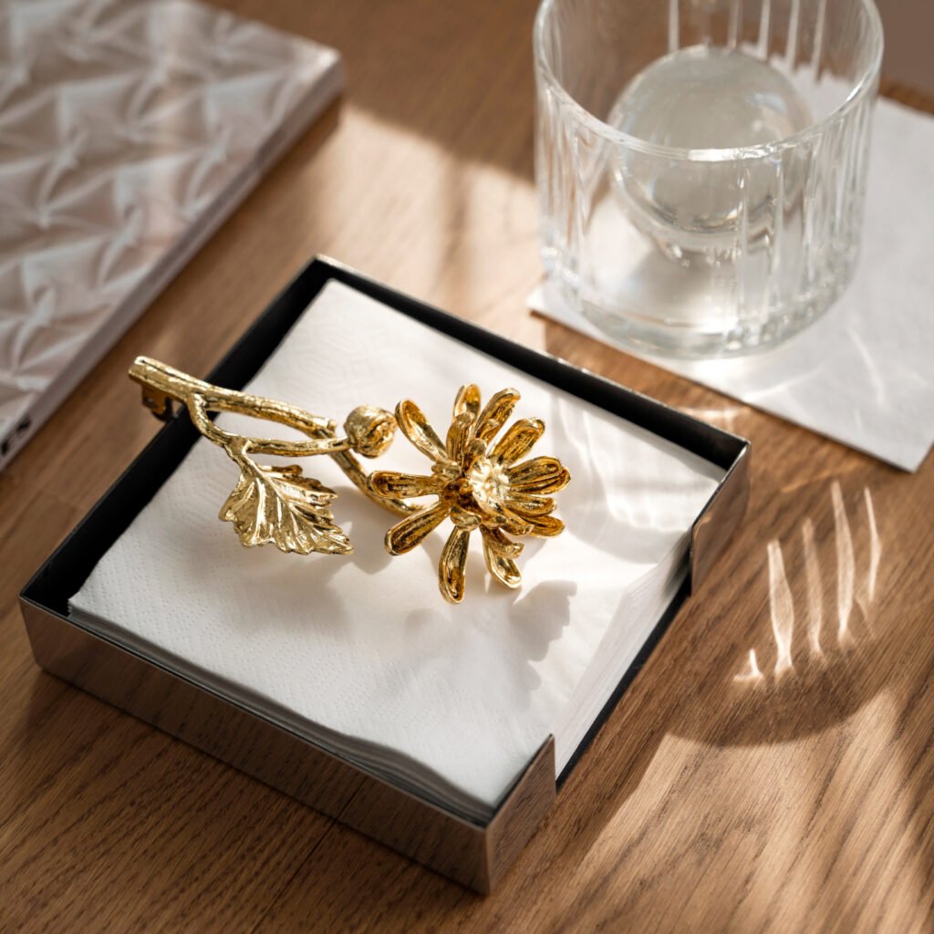 11 10 Steel Dahlia Napkin Holder - Luxury Mirror Polished Stainless Steel Floral Sculpture by Apexerahomelife.