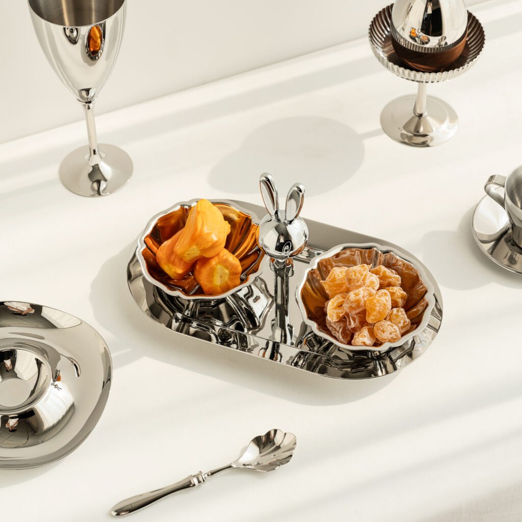 118 4 1 Steel Rabbit Bowl for Whimsical Decor - Luxury Mirror Polished Stainless Steel Bunny Snack Dish by Apexerahomelife.