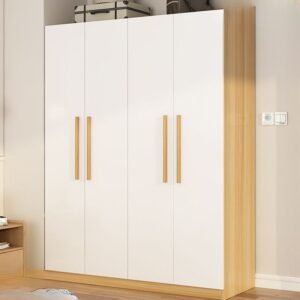 White Simple Timber Wardrobe with 3-Drawer/4-Drawer, Soft Close Door, Interior Shelves, and Clothing Rod