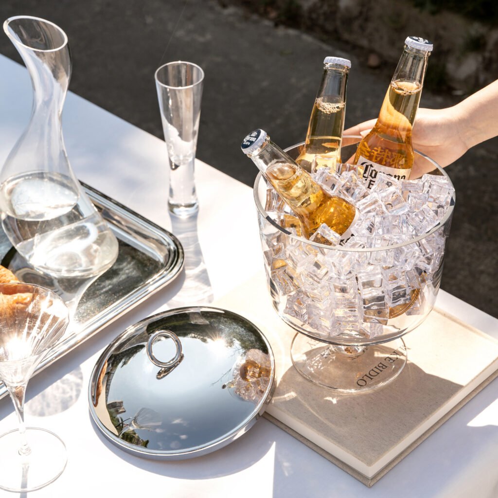 125 2 1 Glass Ice Bucket with Lid and Tongs - Luxury Clear Borosilicate Wine Chiller with Stainless Steel Accents by Apexerahomelife.