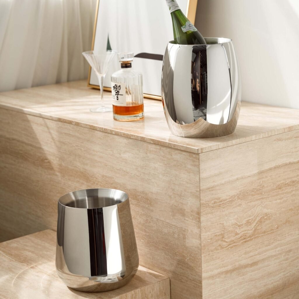 126 1 1 Steel Ice Bucket with Tongs - Luxury Mirror Polished Stainless Steel Wine Chiller by Apexerahomelife.