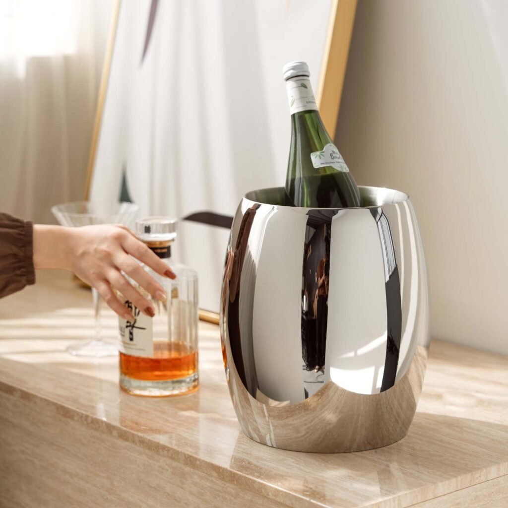 126 5 1 Steel Ice Bucket with Tongs - Luxury Mirror Polished Stainless Steel Wine Chiller by Apexerahomelife.