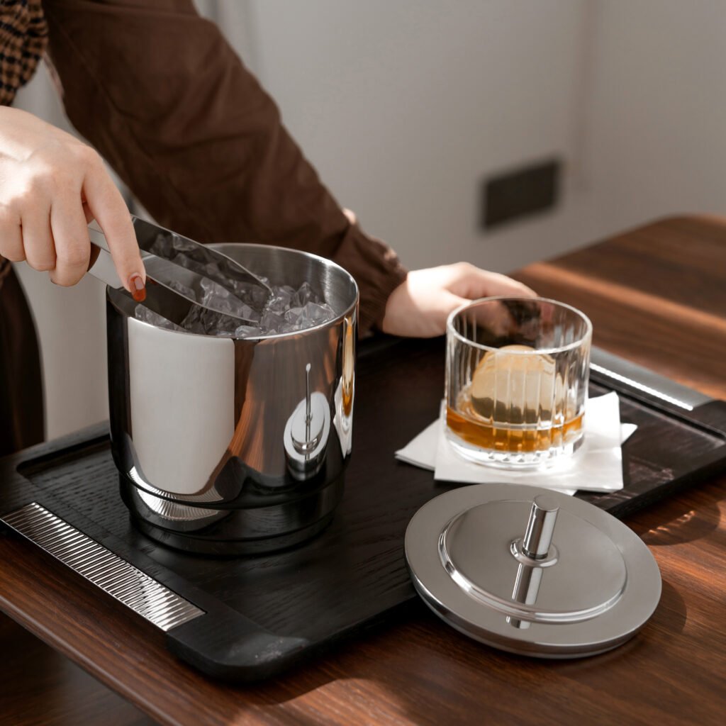 130 5 1 Steel Ice Bucket with Tongs - Luxury Mirror Polished Stainless Steel Wine Chiller by Apexerahomelife.