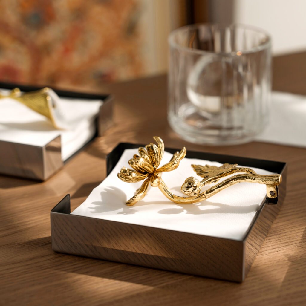 14 9 Steel Dahlia Napkin Holder - Luxury Mirror Polished Stainless Steel Floral Sculpture by Apexerahomelife.
