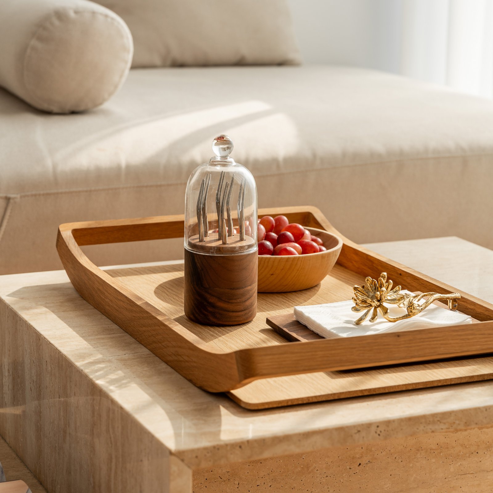 Creative luxury glass cover wooden products fruit signs Feng Shui fruit forks model room decoration ornaments coffee spoons housewarming gifts - Image 4