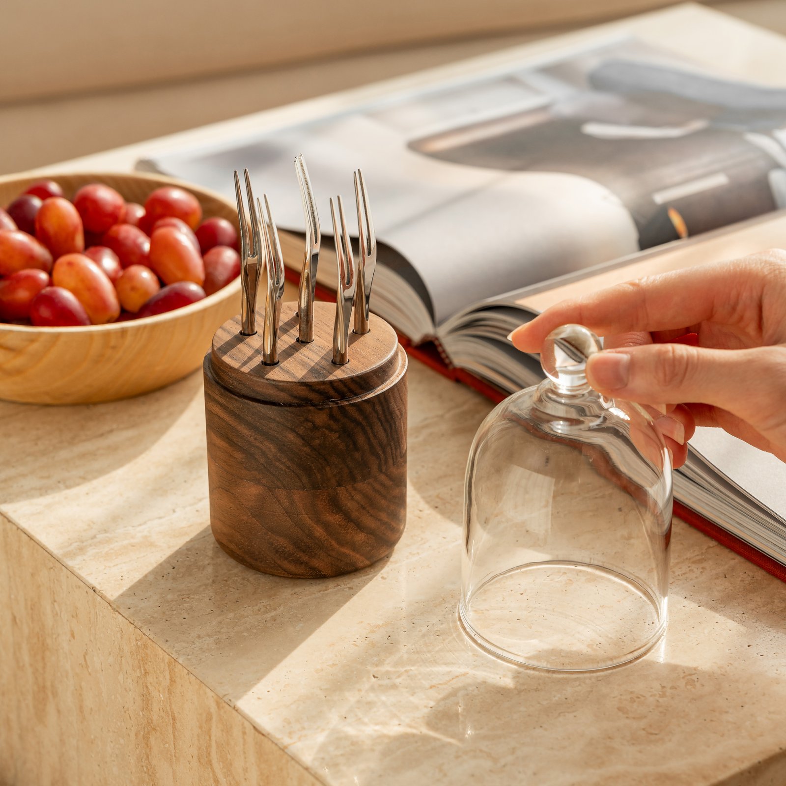 Creative luxury glass cover wooden products fruit signs Feng Shui fruit forks model room decoration ornaments coffee spoons housewarming gifts - Image 7