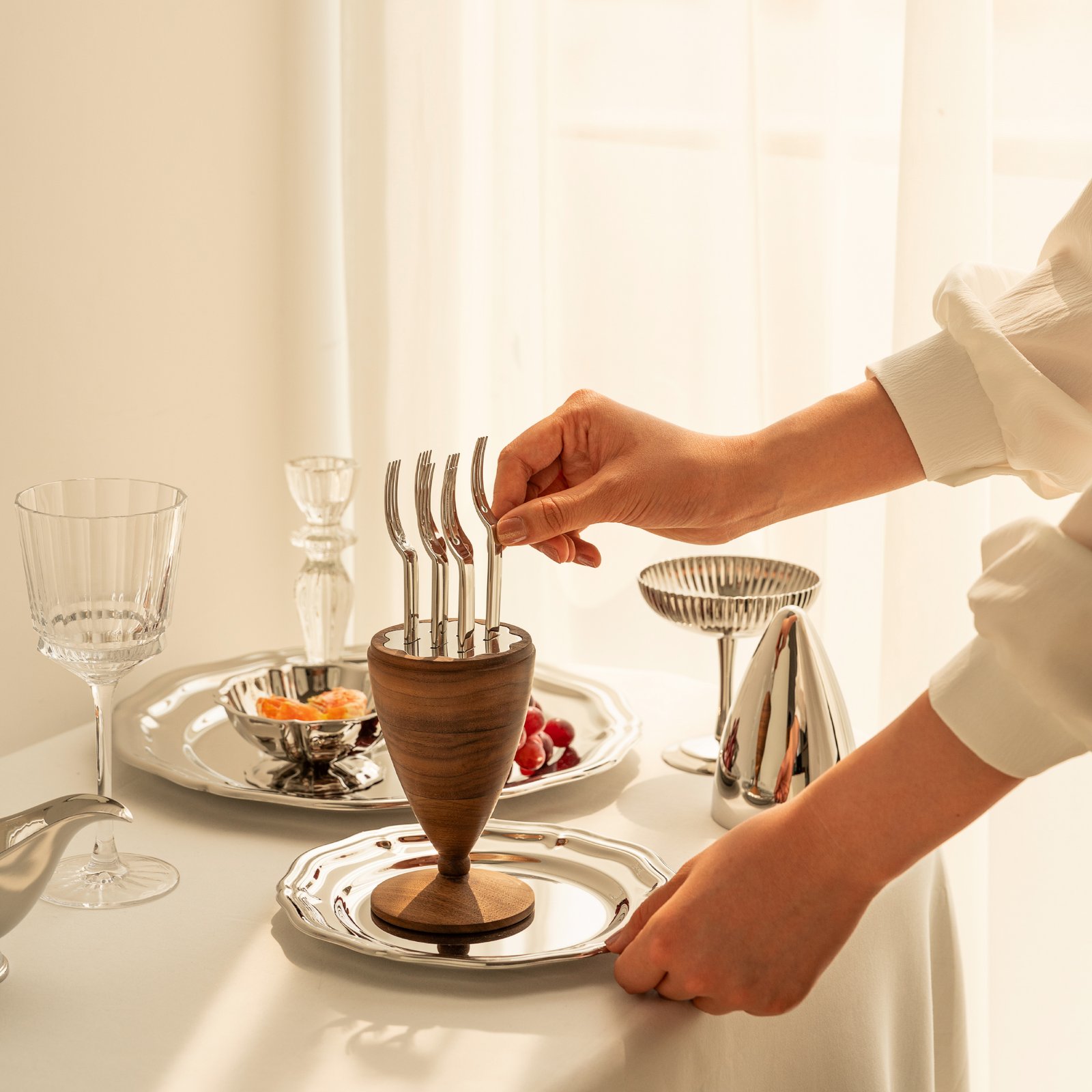 Creative luxury stainless steel cover wooden products fruit signs Feng Shui fruit forks model room decoration ornaments coffee spoons housewarming gifts - Image 6