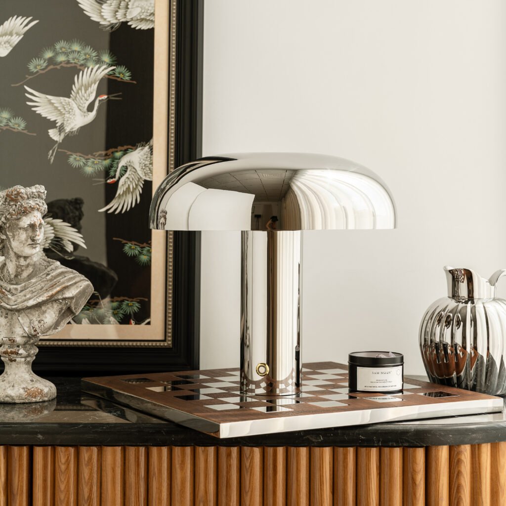 19 3 1 Steel Table Lamp for Minimalist Interiors - Premium Mirror Polished Stainless Steel Mushroom Light by Apexerahomelife.