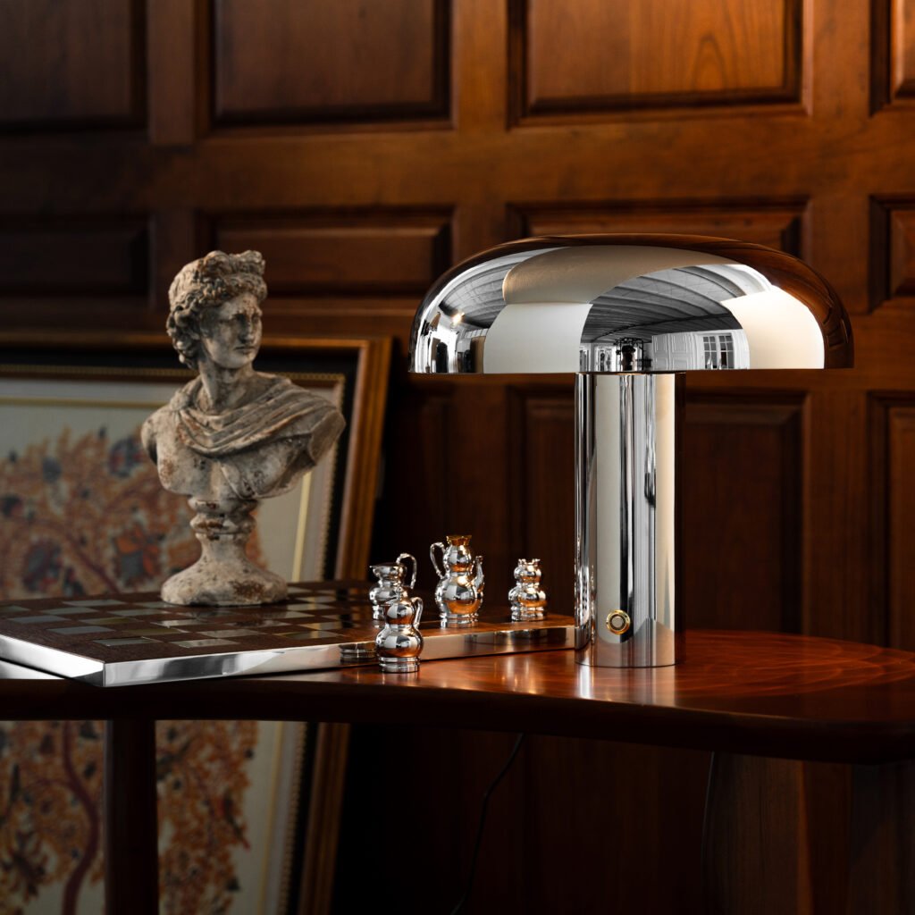 19 5 1 Steel Table Lamp for Minimalist Interiors - Premium Mirror Polished Stainless Steel Mushroom Light by Apexerahomelife.