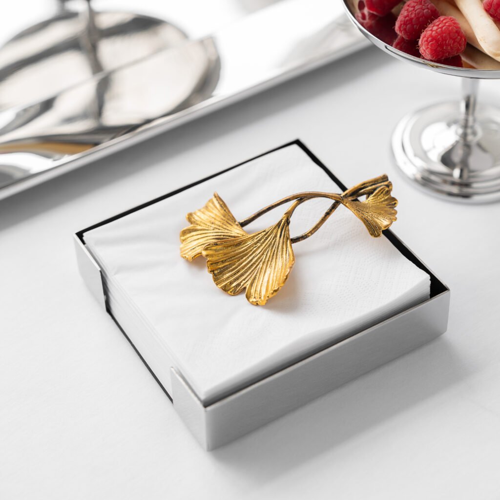 2 11 Steel Dahlia Napkin Holder - Luxury Mirror Polished Stainless Steel Floral Sculpture by Apexerahomelife.