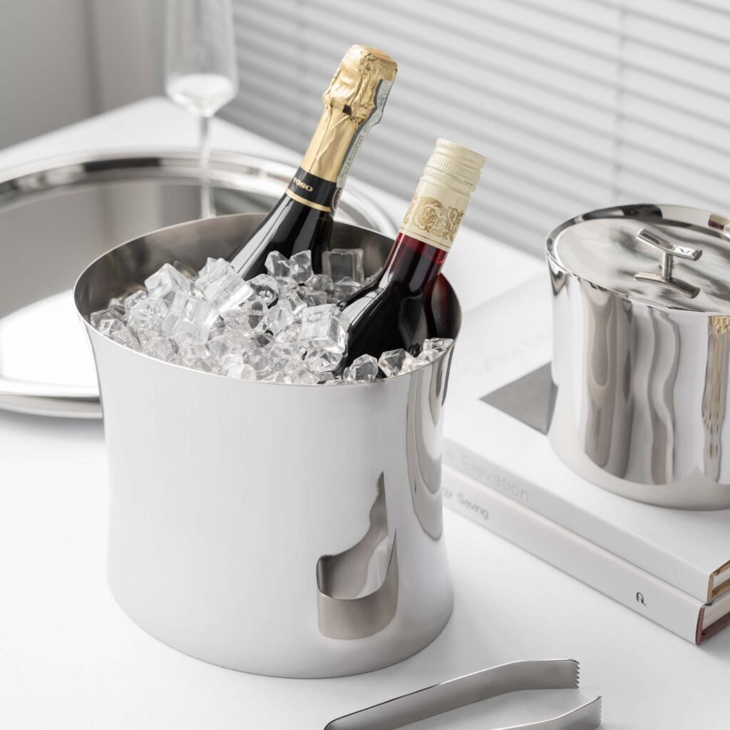 3 7 Steel Ice Suite for Luxury Entertaining - Premium Mirror Polished Stainless Steel Large Cooler and Double Wall Ice Bucket by Apexerahomelife.