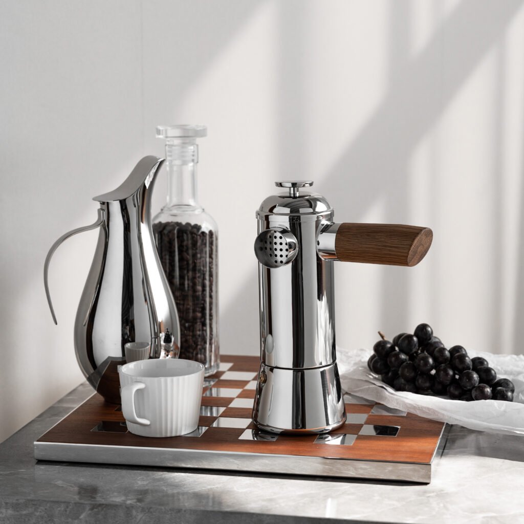 31 3 1 Steel Moka Pitcher for High-End Interiors - Premium Mirror Polished Stainless Steel High-Neck Server by Apexerahomelife.