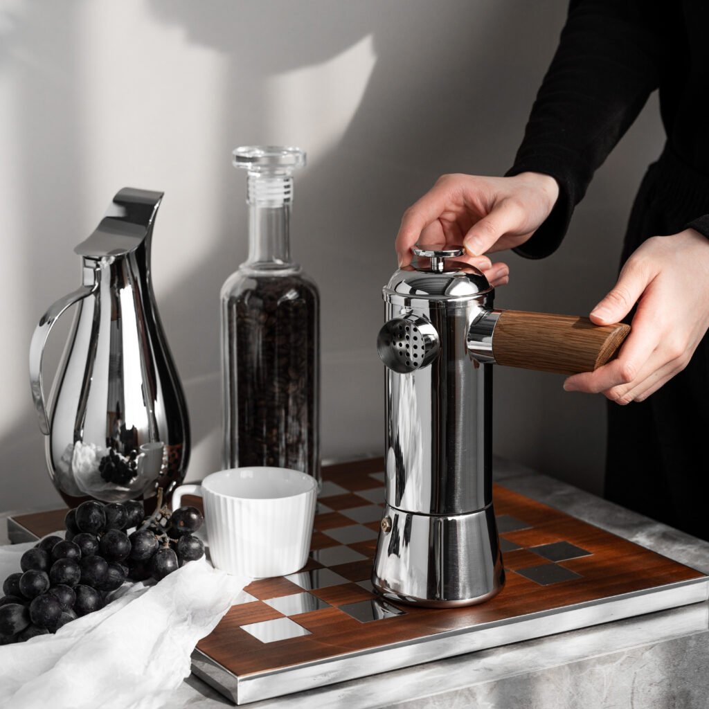 31 7 1 Steel Moka Pitcher for High-End Interiors - Premium Mirror Polished Stainless Steel High-Neck Server by Apexerahomelife.
