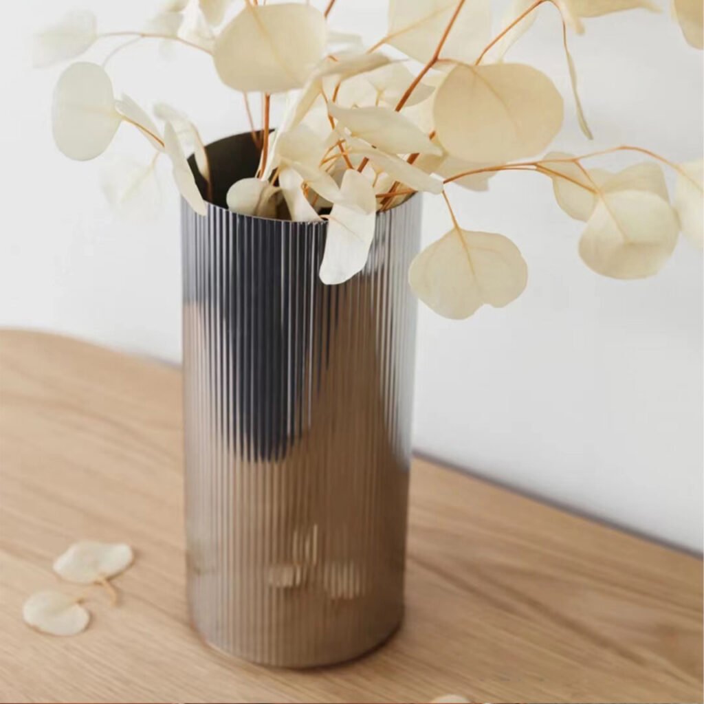41 3 1 Steel Ribbed Vase for Designer Interiors - Premium Mirror Polished Stainless Steel Fluted Vessel by Apexerahomelife.