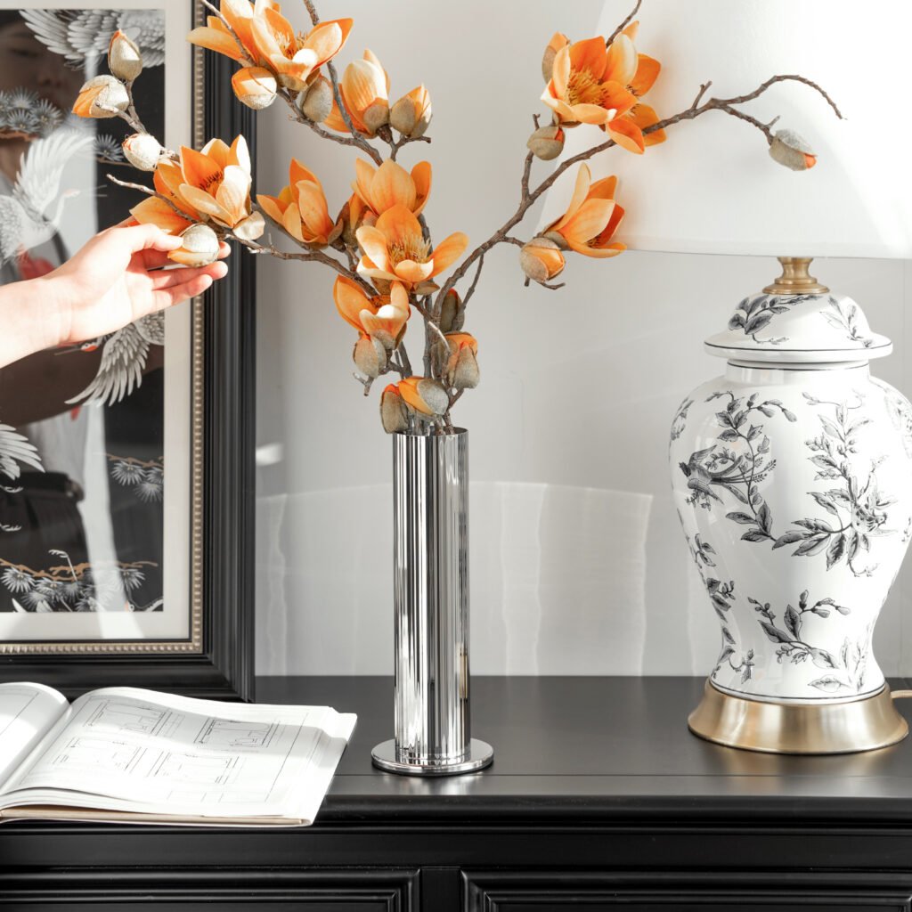 42 4 1 Steel Fluted Vase for Architectural Interiors - Premium Mirror Polished Stainless Steel Ribbed Vessel by Apexerahomelife.