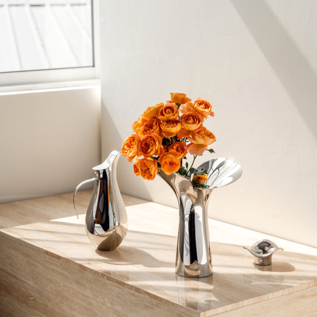 45 2 1 Steel Petal Vase for Boutique Interiors - Premium Mirror Polished Stainless Steel Bud Vessel by Apexerahomelife.