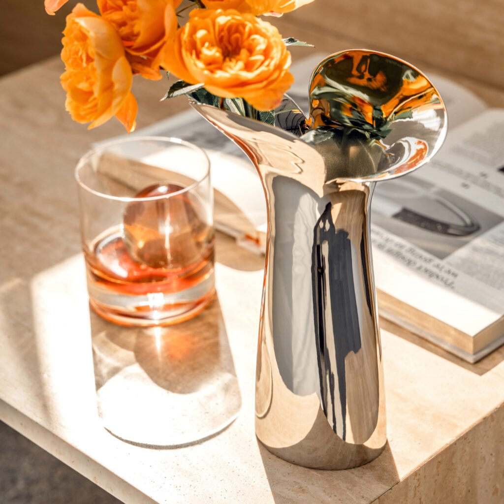 45 3 1 Steel Petal Vase for Boutique Interiors - Premium Mirror Polished Stainless Steel Bud Vessel by Apexerahomelife.