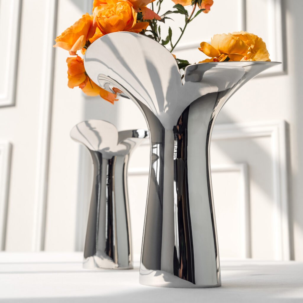 45 5 1 Steel Petal Vase for Boutique Interiors - Premium Mirror Polished Stainless Steel Bud Vessel by Apexerahomelife.