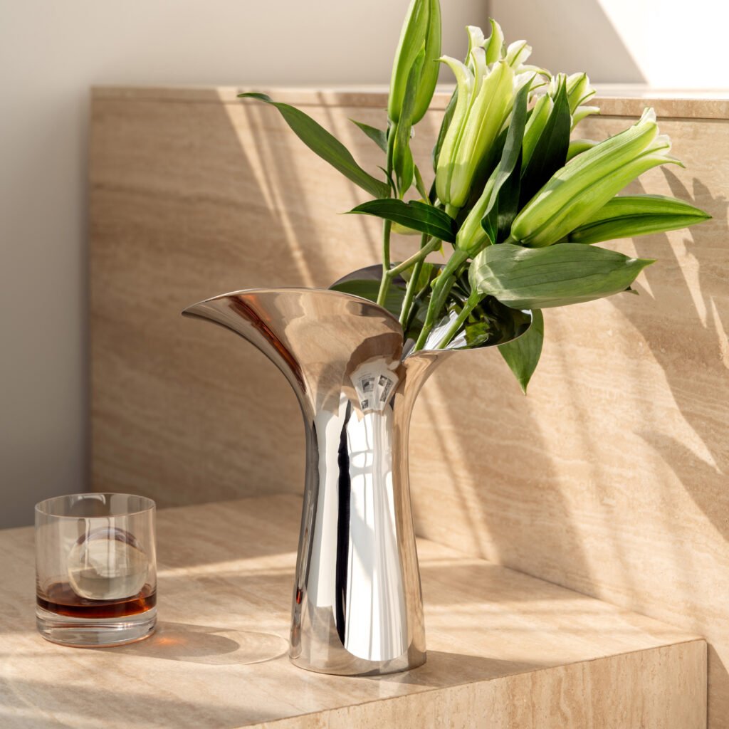 45 7 1 Steel Petal Vase for Boutique Interiors - Premium Mirror Polished Stainless Steel Bud Vessel by Apexerahomelife.