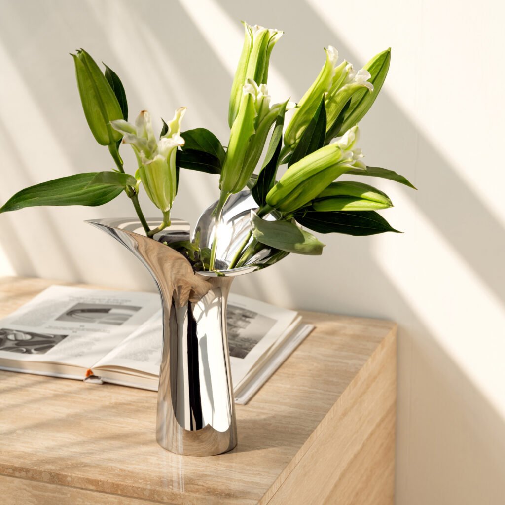 45 9 1 Steel Petal Vase for Boutique Interiors - Premium Mirror Polished Stainless Steel Bud Vessel by Apexerahomelife.
