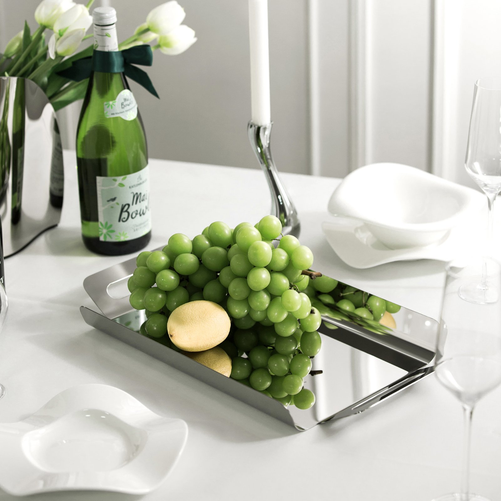 Rectangular European-style large tray water cup plate, household ins stainless steel Western plate, fruit and dessert plate - Image 2