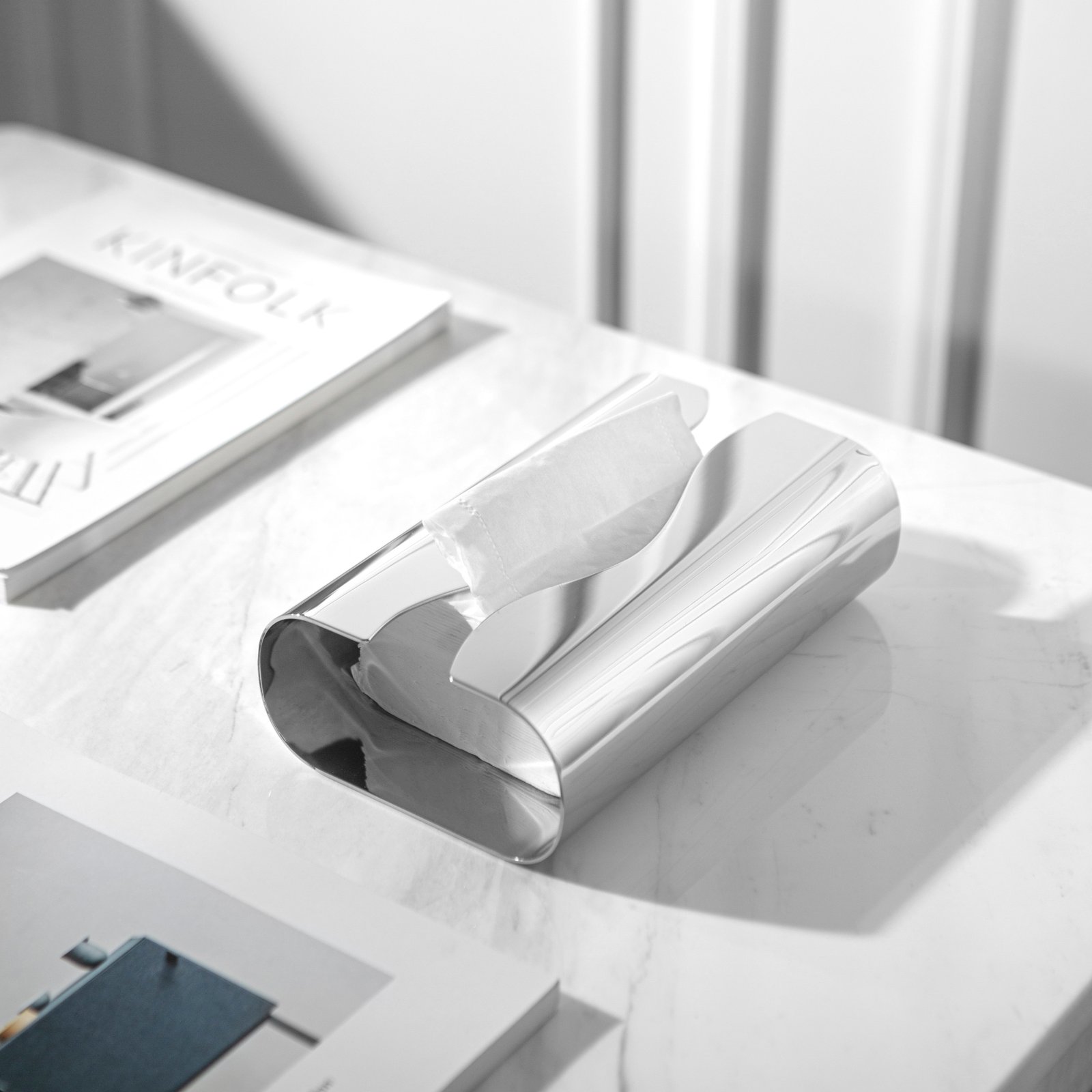 European-style stainless steel creative tissue box, living room coffee table, light luxury face towel storage box, hand drying paper box, tissue box - Image 2