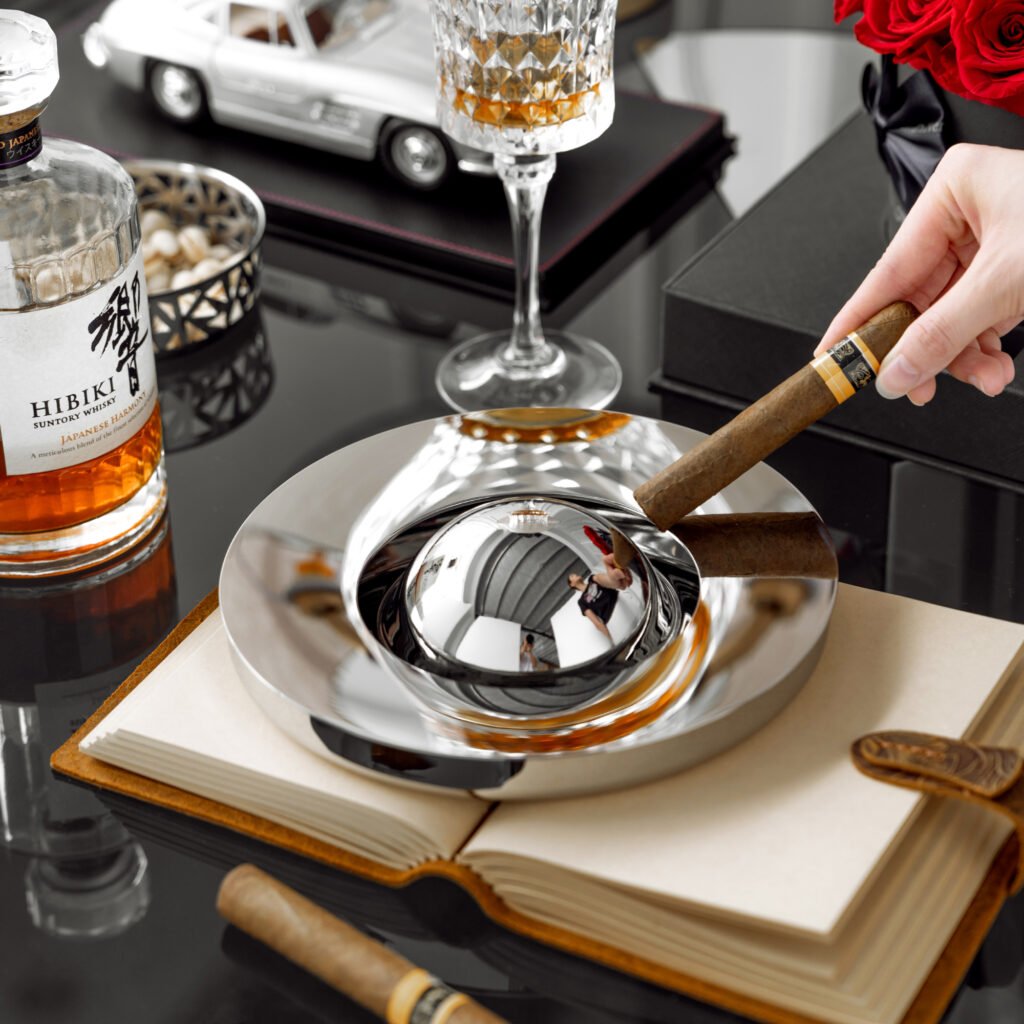 49 7 1 Steel Modern Ashtray for Luxury Lounges - Premium Mirror Polished Stainless Steel Smoking Accessory by Apexerahomelife.
