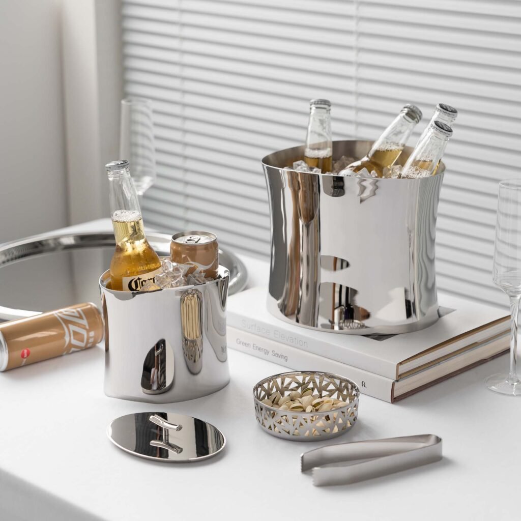 5 8 Steel Ice Suite for Luxury Entertaining - Premium Mirror Polished Stainless Steel Large Cooler and Double Wall Ice Bucket by Apexerahomelife.