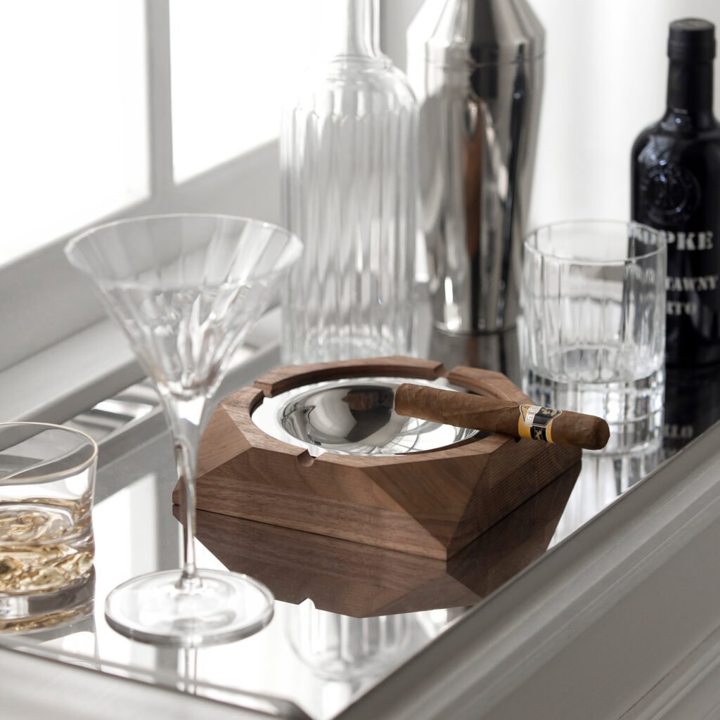 50 4 1 Walnut Steel Ashtray for Luxury Lounges - Premium Mirror Polished Stainless Steel & Solid Wood Smoking Accessory by Apexerahomelife.