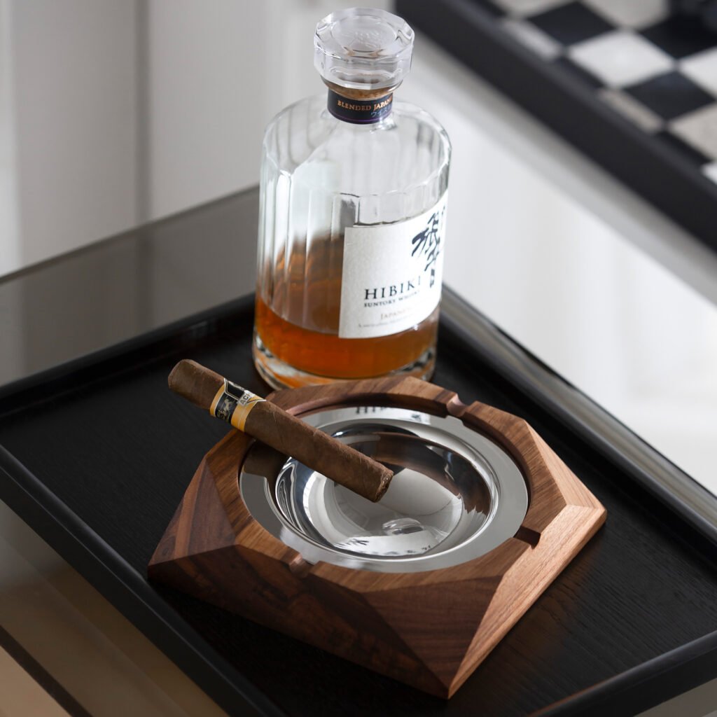 50 6 1 Walnut Steel Ashtray for Luxury Lounges - Premium Mirror Polished Stainless Steel & Solid Wood Smoking Accessory by Apexerahomelife.