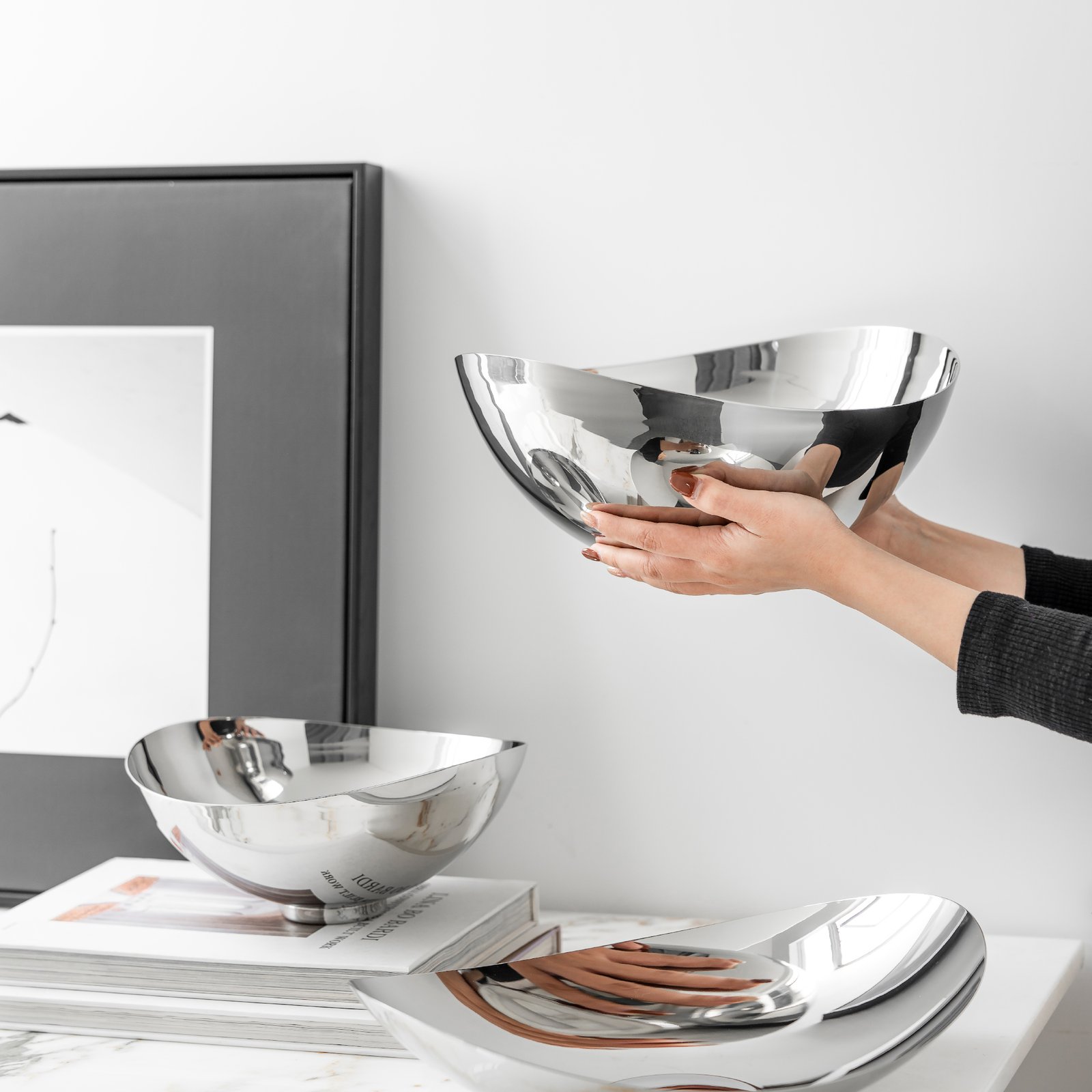 Creative shaped stainless steel fruit plate, light luxury coffee table, snack bowl, nut bowl, afternoon tea set, model room decorative items - Image 5