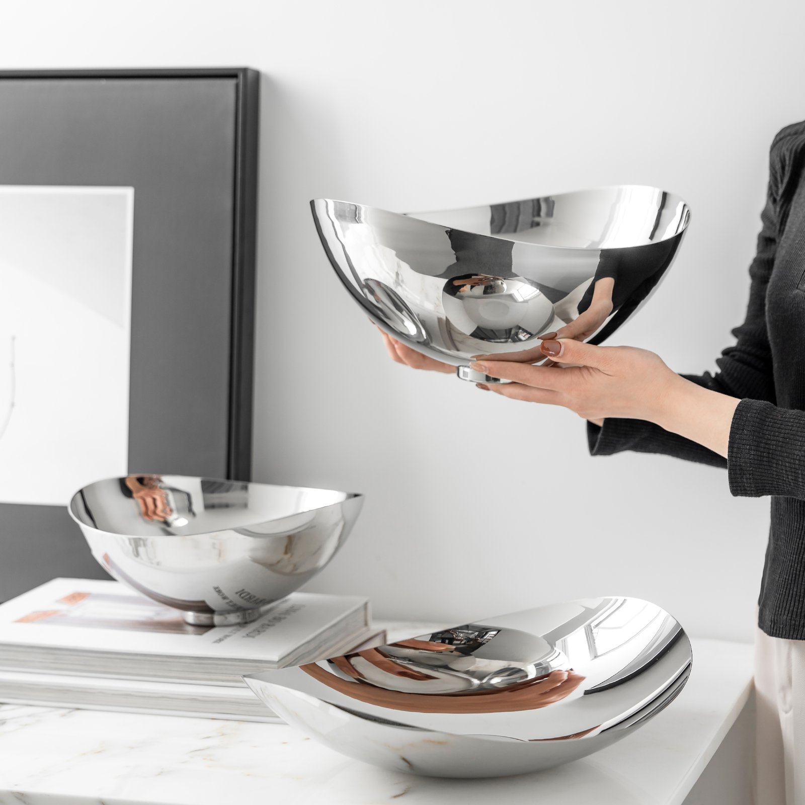 Creative shaped stainless steel fruit plate, light luxury coffee table, snack bowl, nut bowl, afternoon tea set, model room decorative items - Image 6