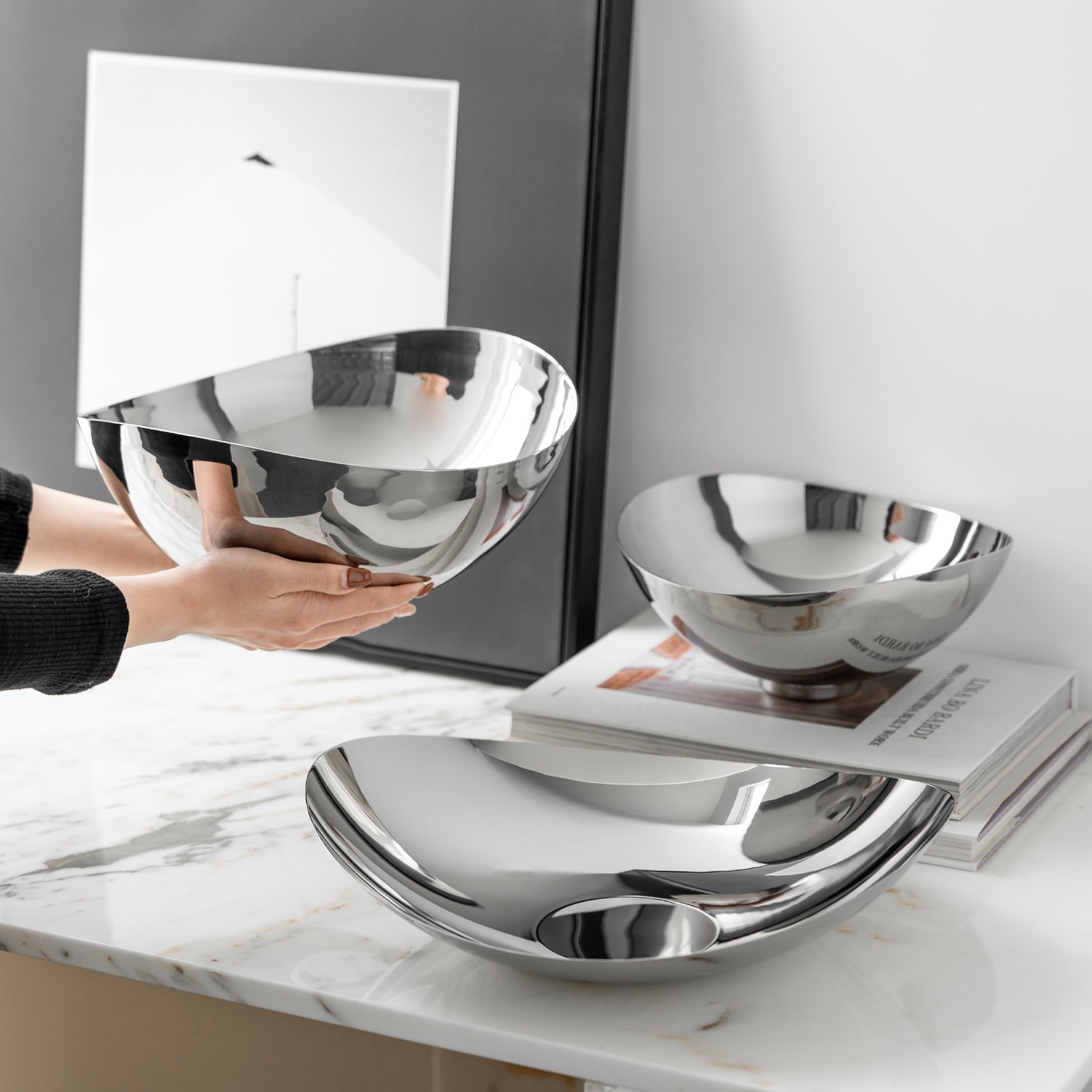 Creative shaped stainless steel fruit plate, light luxury coffee table, snack bowl, nut bowl, afternoon tea set, model room decorative items - Image 8