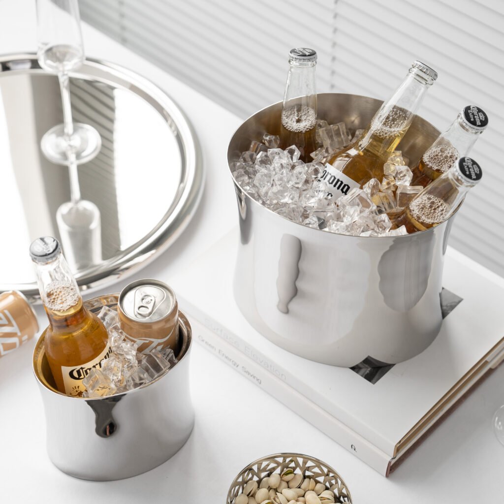 6 8 Steel Ice Suite for Luxury Entertaining - Premium Mirror Polished Stainless Steel Large Cooler and Double Wall Ice Bucket by Apexerahomelife.