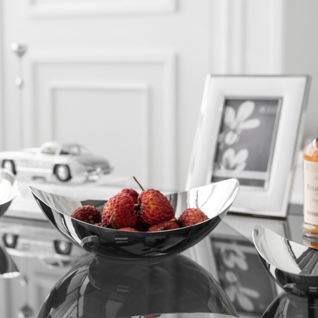 60 2 1 Apexerahomelife Revolutionary Steel Orbital Platter Mirror Polished Fruit Bowl