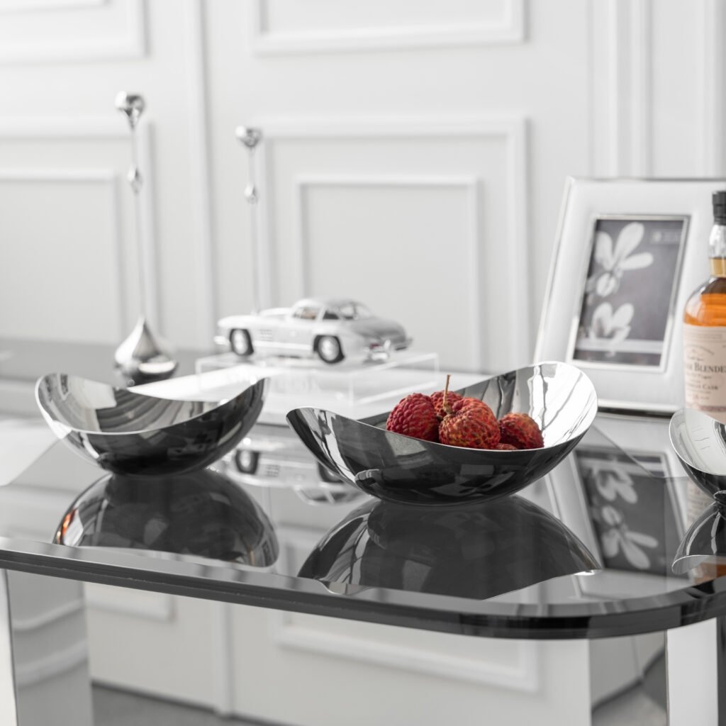 60 3 1 Apexerahomelife Revolutionary Steel Orbital Platter Mirror Polished Fruit Bowl