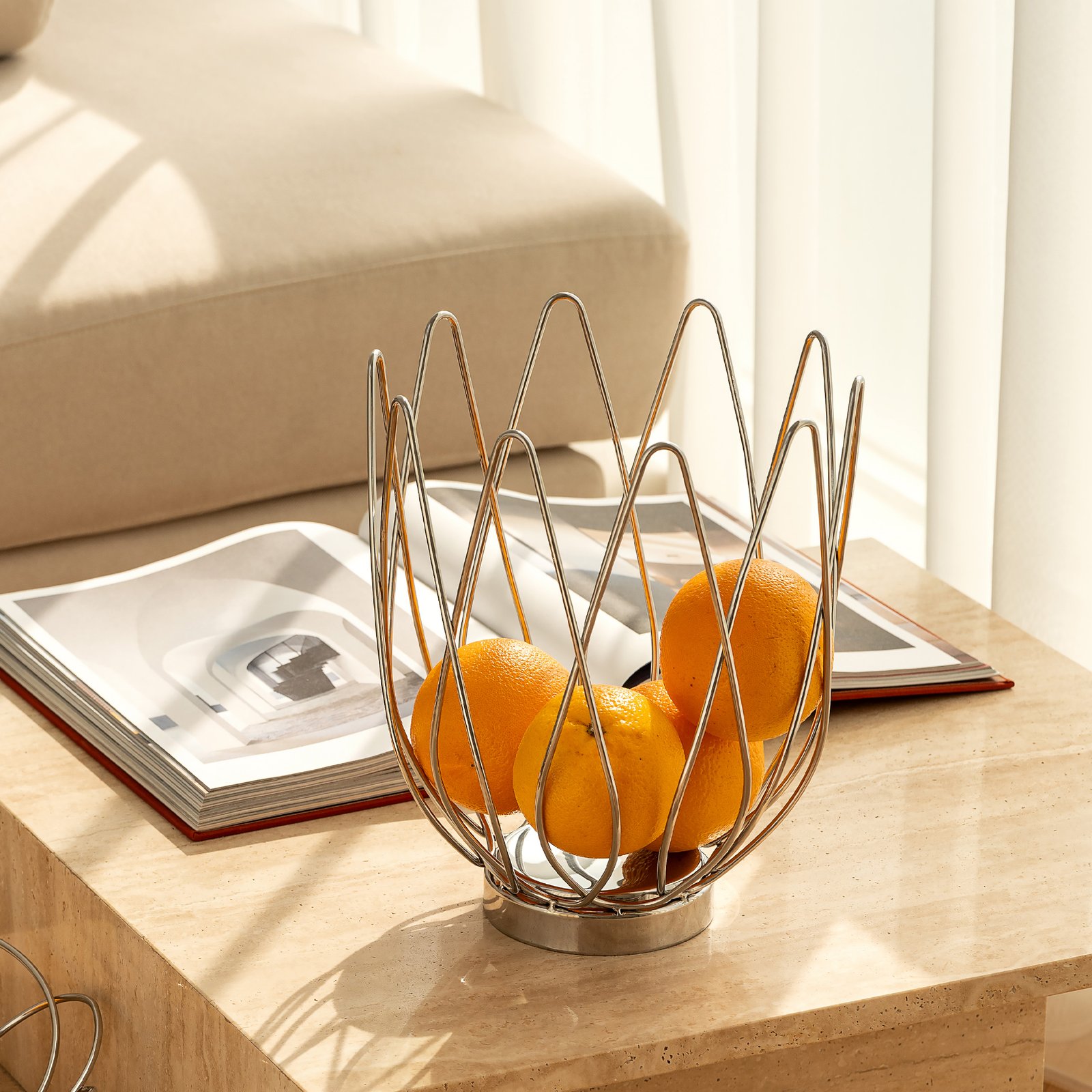 Nordic style ins light luxury creative design, stainless steel creative modern living room, household coffee table, fruit plate, fruit basket, model room decoration