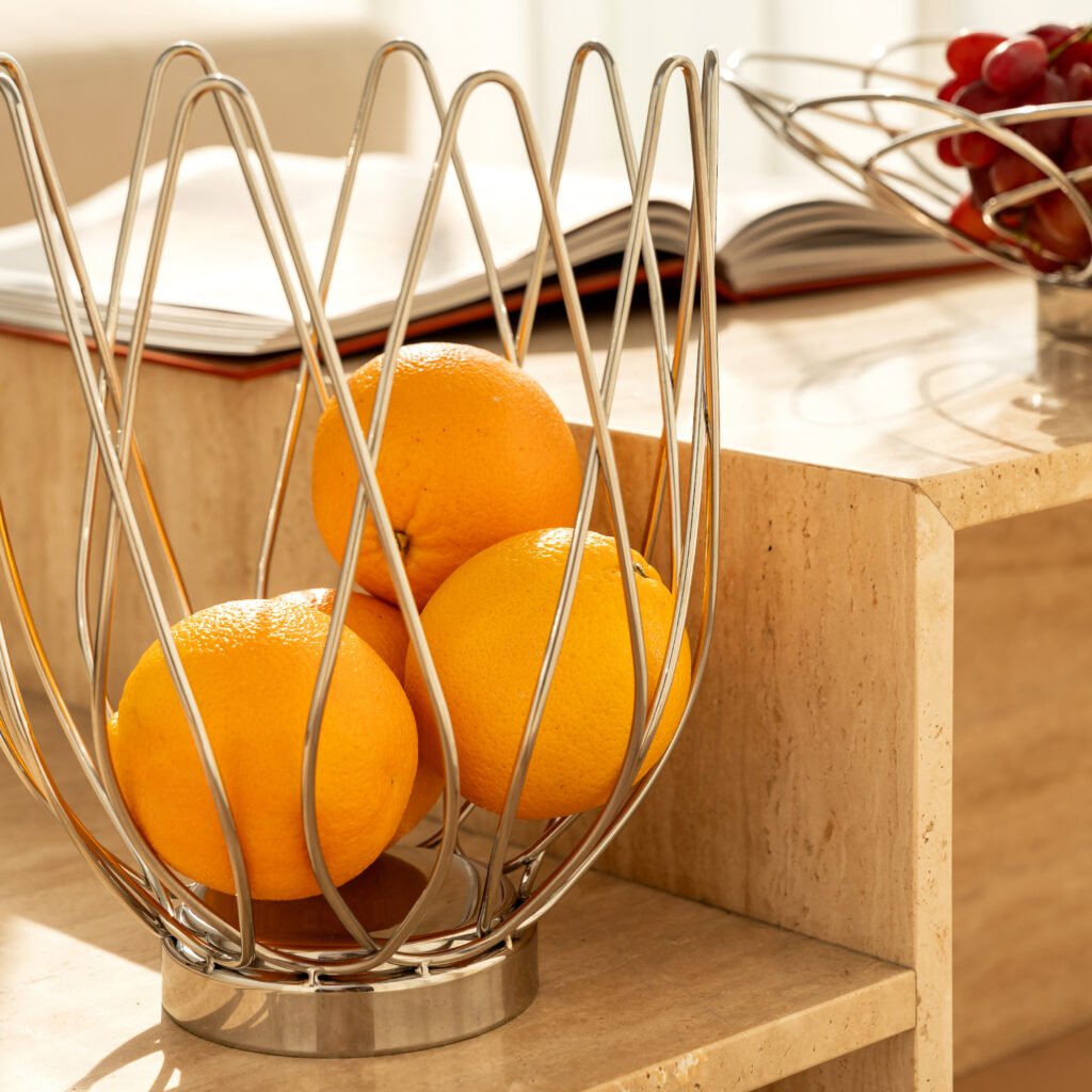 63 6 1 Apexerahomelife Majestic Stainless Steel Bud Basket Mirror Polished Woven Fruit Bowl