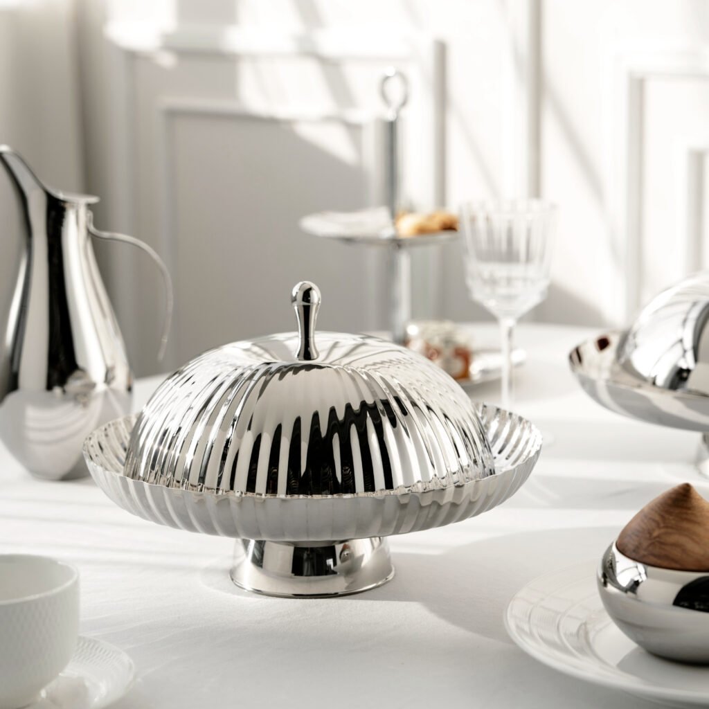 69 1 1 Steel Ribbed Platter with Cloche Set - Luxury Mirror Polished Stainless Steel Serving Tray by Apexerahomelife.