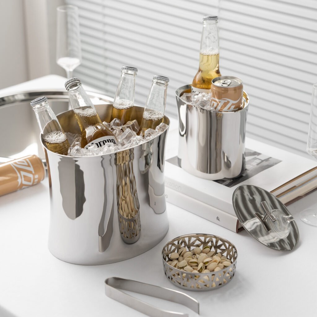 7 10 Steel Ice Suite for Luxury Entertaining - Premium Mirror Polished Stainless Steel Large Cooler and Double Wall Ice Bucket by Apexerahomelife.