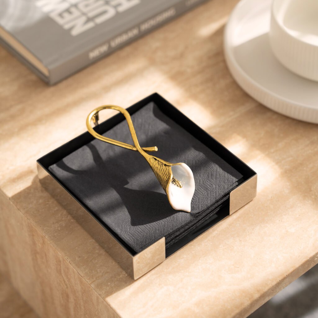 7 12 Steel Dahlia Napkin Holder - Luxury Mirror Polished Stainless Steel Floral Sculpture by Apexerahomelife.