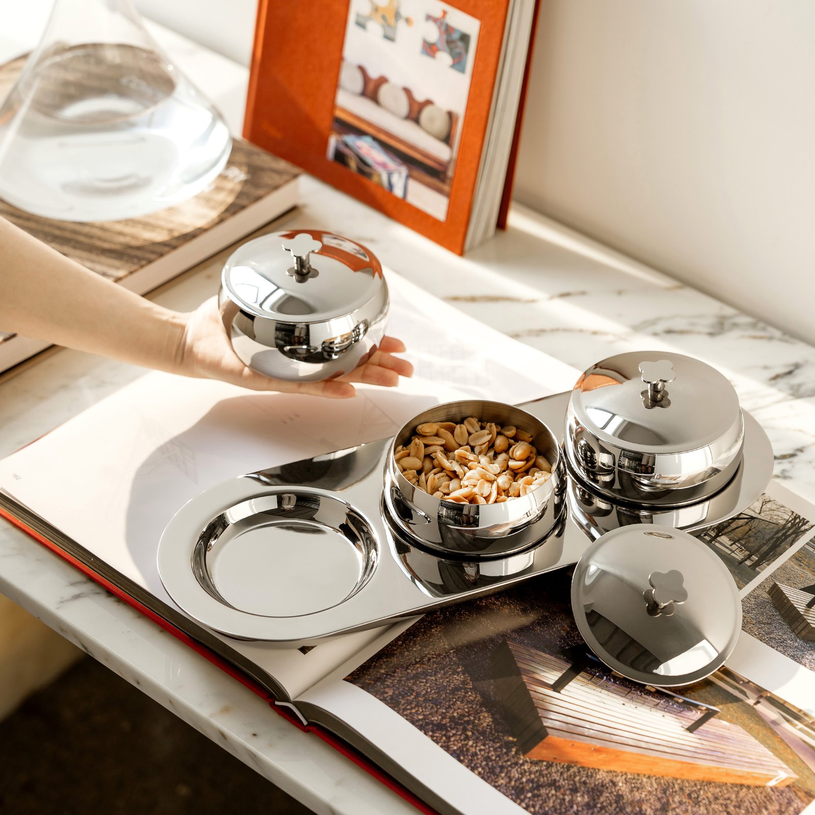 Creative style stainless steel dried fruit plate, light luxury home coffee table, snack bowl, nut plate, fruit plate style home decoration ornaments - Image 5