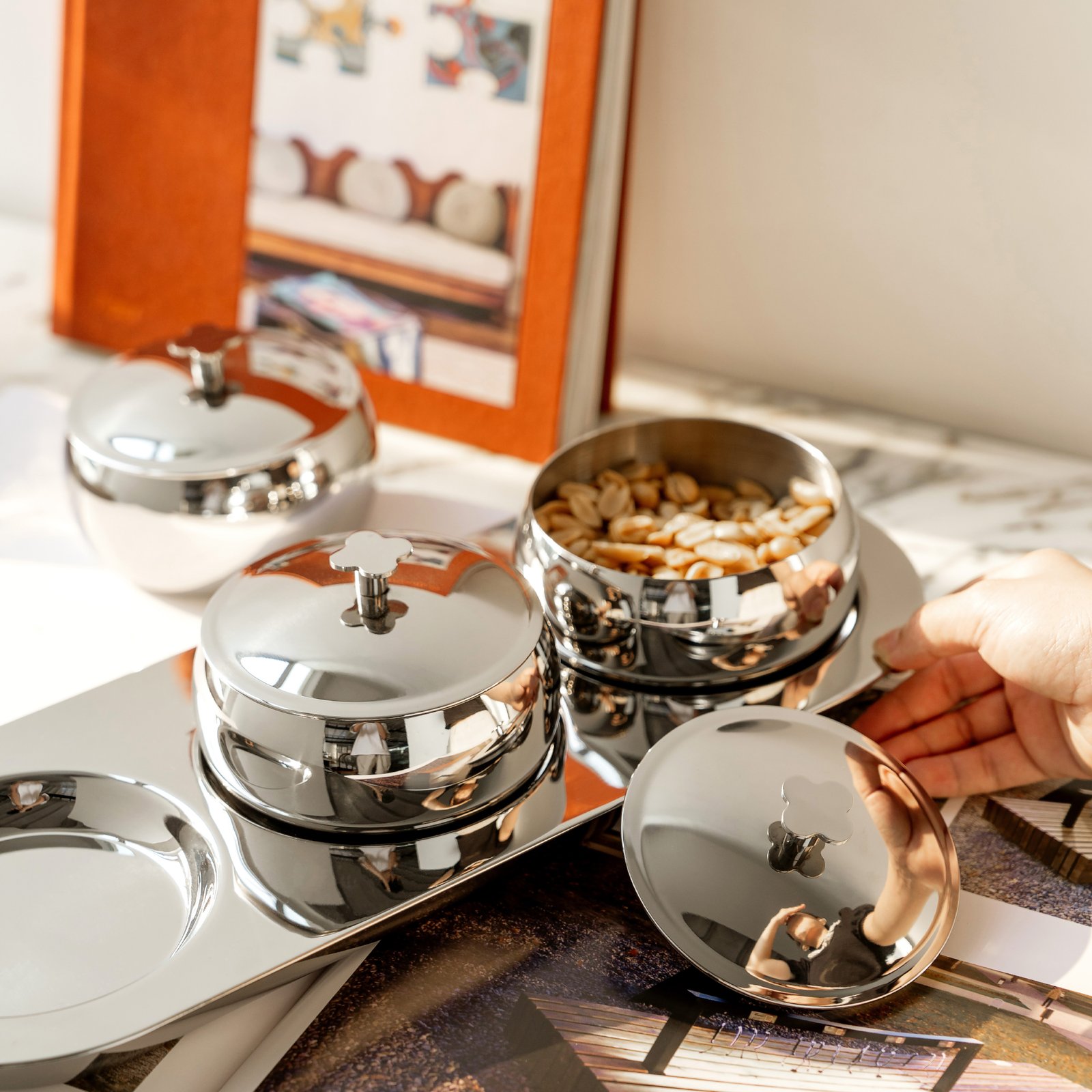 Creative style stainless steel dried fruit plate, light luxury home coffee table, snack bowl, nut plate, fruit plate style home decoration ornaments - Image 6