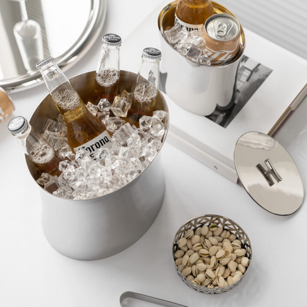 8 10 Steel Ice Suite for Luxury Entertaining - Premium Mirror Polished Stainless Steel Large Cooler and Double Wall Ice Bucket by Apexerahomelife.