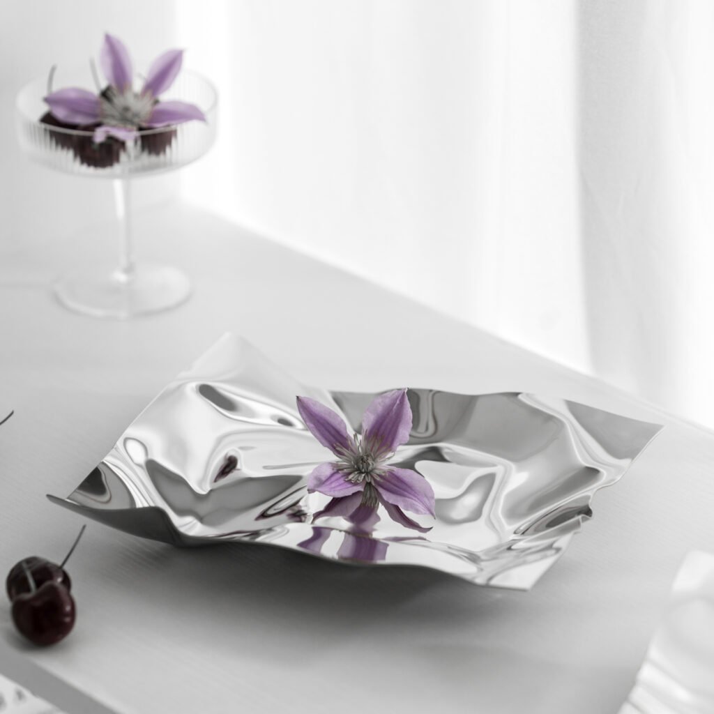 81 3 1 Steel Crinkled Bowl for Luxury Interiors - Premium Mirror Polished Stainless Steel Sculptural Platter by Apexerahomelife.