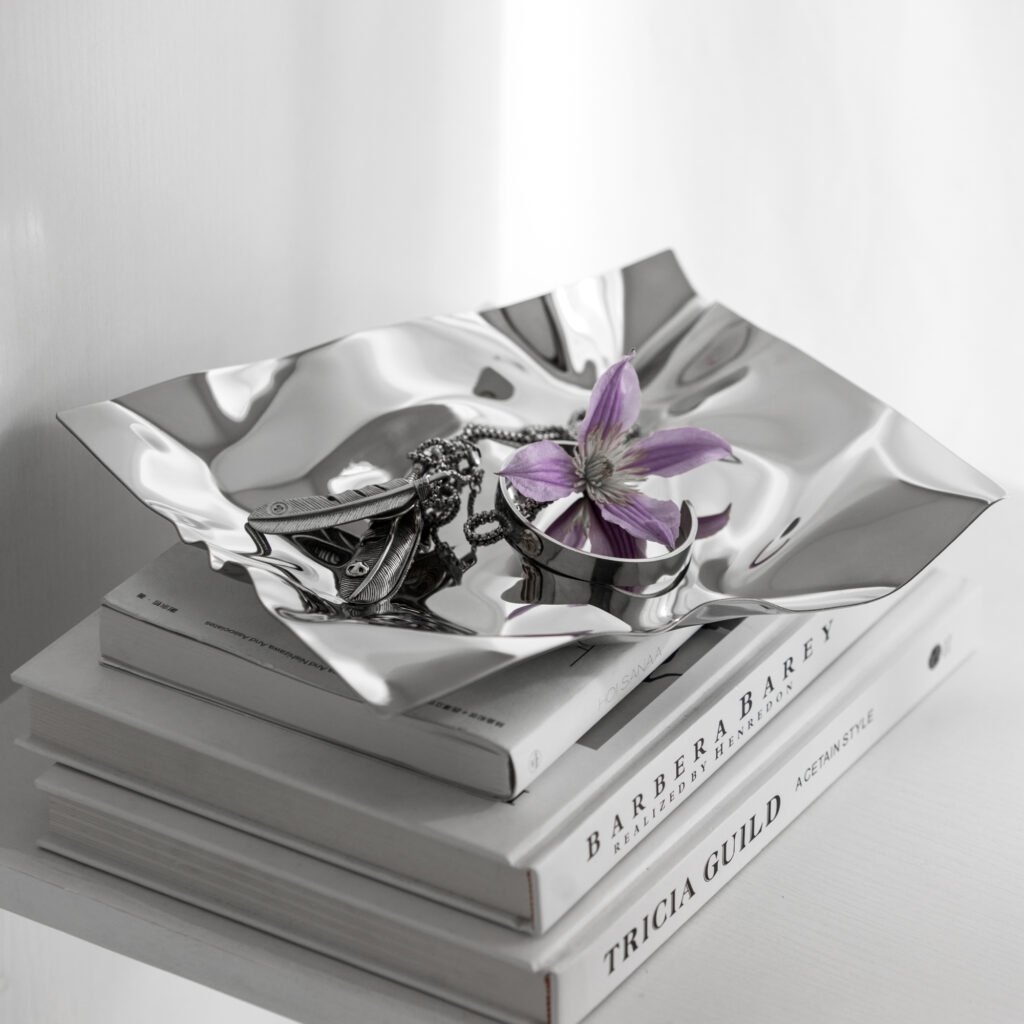 81 5 1 Steel Crinkled Bowl for Luxury Interiors - Premium Mirror Polished Stainless Steel Sculptural Platter by Apexerahomelife.