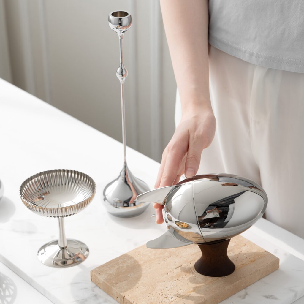 82 5 1 Steel Rocket Tableware Set - Luxury Mirror Polished Stainless Steel Egg Shaped Server by Apexerahomelife.