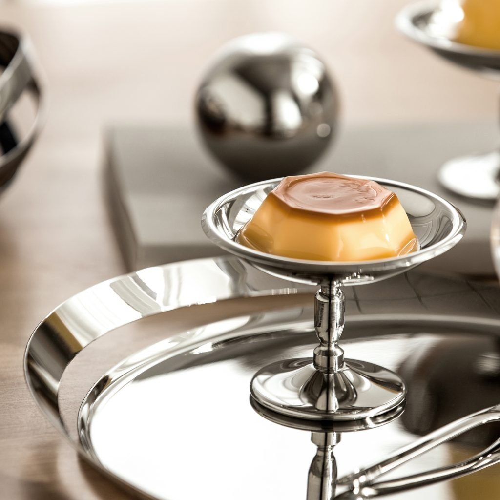 Steel Pudding Cup (SS-84) featuring a mirror-polished conical body for puddings and custards, showcased as a Luxury Mirror Polished Custard Bowl.